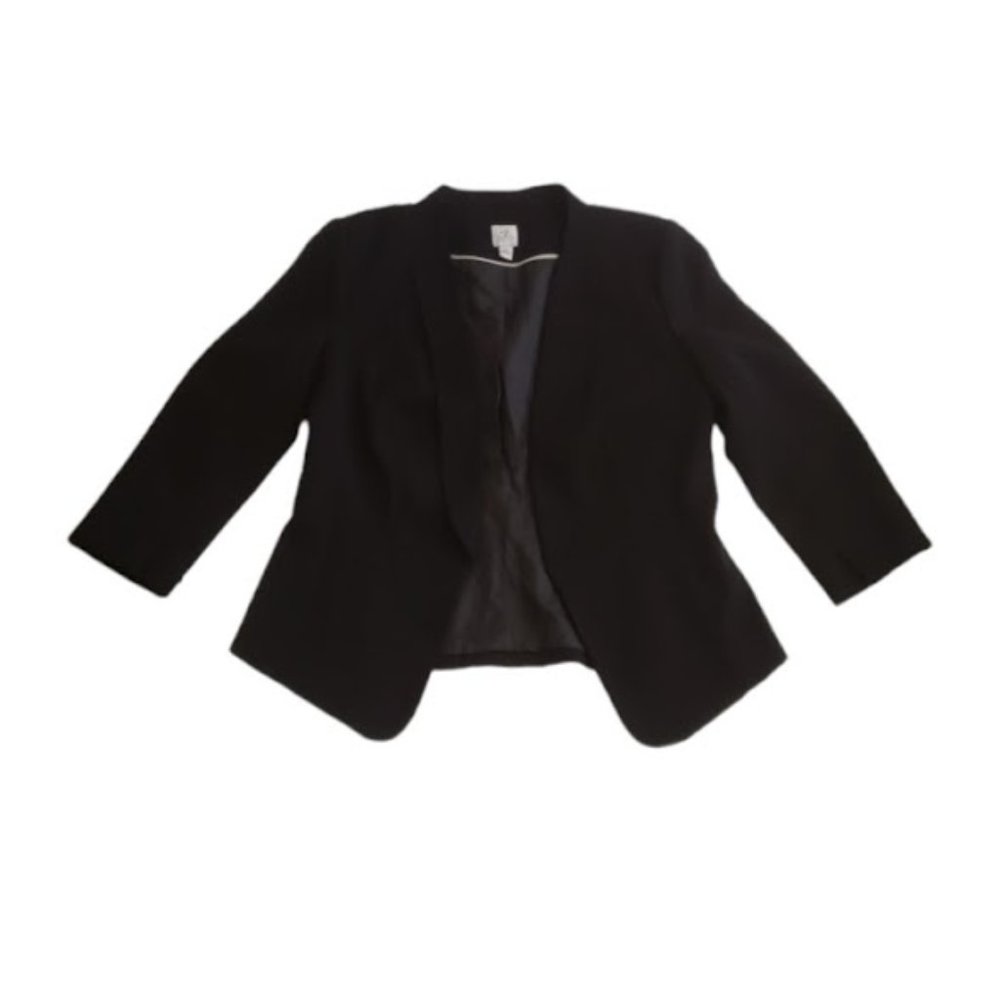 LC Lauren Conrad Women's 10 Black Open Front 3/4 Sleeves Blazer